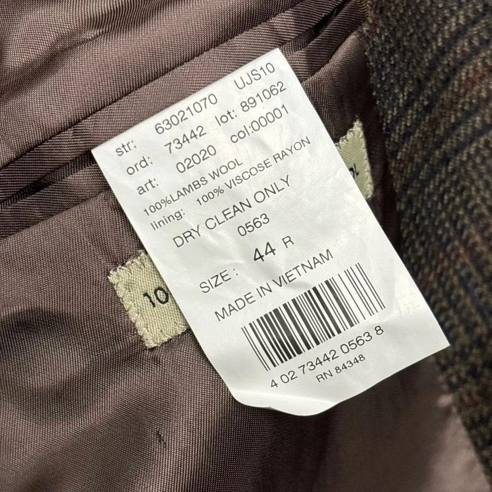 Stafford Executive Brown Glen Plaid Lambswool Blazer Sport Coat 44R 3 Button